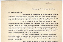 [Carta] 1946 agosto 27, Rancagüa, Chile [a] Gonzalo Drago  [manuscrito] Oscar Castro.