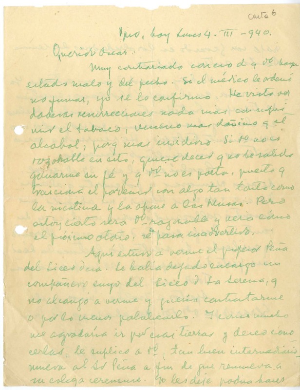 [Carta] 1940 marzo 4, Valparaíso, Chile [a] Oscar Castro  [manuscrito] Augusto D'Halmar.