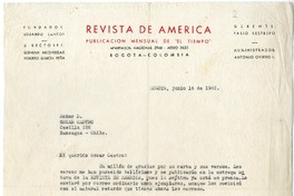 [Carta] 1945 junio 14, Bogotá, [Colombia] [a] Oscar Castro  [manuscrito] Germán Arciniegas.