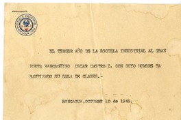 [Tarjeta] 1949 octubre 10, Rancagüa, Chile   Escuela Industrial de Rancagüa.