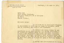 [Carta] 1954 mayo 5, Santiago, Chile [a] Juan Guzmán Cruchaga  [manuscrito] Tobías Barros Ortíz.