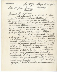 [Carta] 1965 mayo 31, Santiago, Chile [a] Juan Guzmán Cruchaga  [manuscrito] Tobías Barros Ortíz.