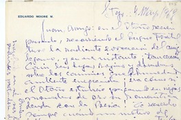 [Carta] 1968 mayo 4, Santiago, Chile [a] Juan Guzmán Cruchaga  [manuscrito] Eduardo Moore Montero.