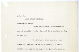 [Carta] 1962, Santiago, Chile [a] Juan Guzmán Cruchaga  [manuscrito] Alfonso Leng.
