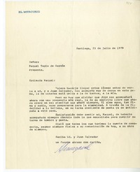 [Carta] 1979 julio 23, Santiago, Chile [a] Raquel Tapia Caballero  [manuscrito] [Irarrazabal].