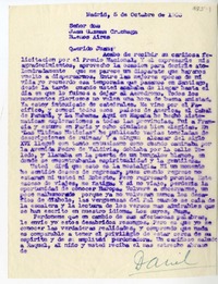 [Carta] 1953 octubre 5, Madrid, España [a] Juan Guzmán Cruchaga  [manuscrito] [Daniel].