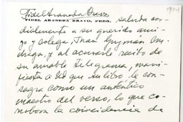 [Tarjeta] 1979 abril 4, Santiago, Chile [a] Juan Guzmán Cruchaga  [manuscrito] Fidel Araneda Bravo.