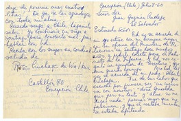 [Carta] 1960 julio 8, Concepción, Chile [a] Juan Guzmán Cruchaga  [manuscrito] Rosa Cruchaga.