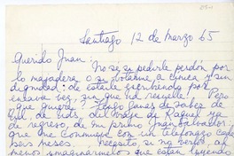 [Carta] 1965 marzo 12, Santiago, Chile [a] Juan Guzmán Cruchaga  [manuscrito] Rosa Cruchaga.