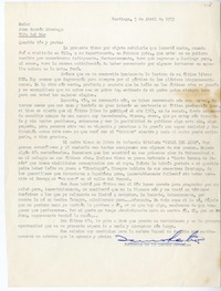 [Carta] 1979 abril 5, Santiago, Chile [a] Juan Guzmán Cruchaga  [manuscrito] Fernando Lastra Bernales.