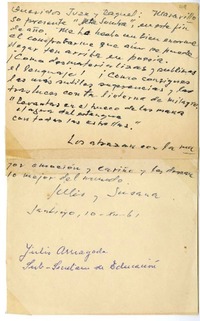 [Carta] 1961 diciembre 10, Santiago, Chile [a] Juan Guzmán Cruchaga  [manuscrito] Julio Fernando Arriagada Augier.