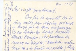 [Tarjeta] 1977 diciembre, Santiago, Chile [a] Fernando Guzmán  [manuscrito] Juan Guzmán Cruchaga.