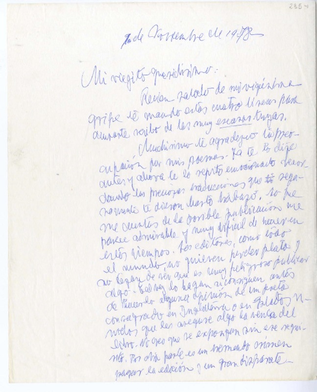 [Carta] 1978 noviembre 1, Valparaíso, Chile [a] Fernando Guzmán  [manuscrito] Juan Guzmán Cruchaga.