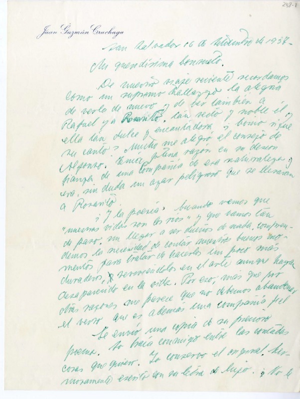 [Carta] 1957 septiembre 16, San Salvador [a] Consuelo  [manuscrito] Juan Guzmán Cruchaga.