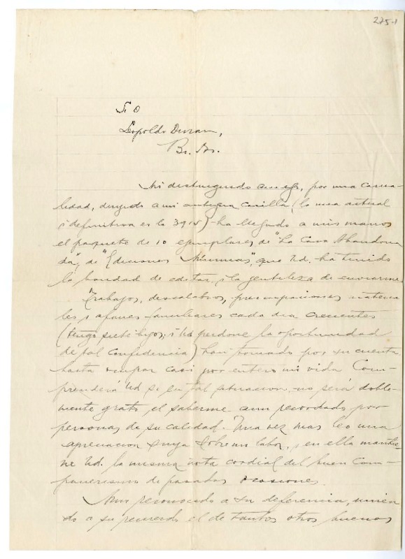 [Carta] 1920 abril 15, Santiago, Chile [a] Leopoldo Durán  [manuscrito] Pedro Prado.