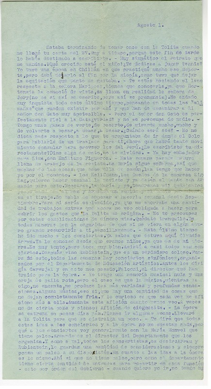 [Carta] [entre 1923 y 1928] agosto 1, Santiago, Chile [a] Juan Guzmán Cruchaga  [manuscrito] Marta Brunet.