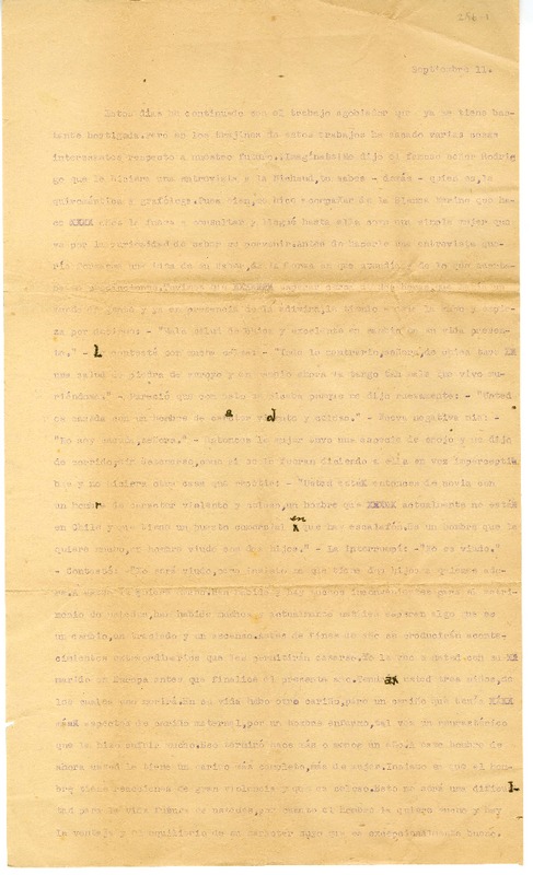 [Carta] [entre 1923 y 1928] septiembre 11, Santiago, Chile [a] Juan Guzmán Cruchaga  [manuscrito] Marta Brunet.