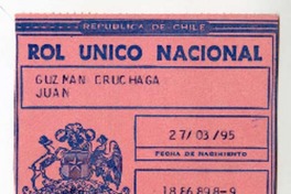 [Rol Único Nacional] [1970] Santiago, Chile [de] Juan Guzmán Cruchaga  [manuscrito] Registro Civil (Chile).