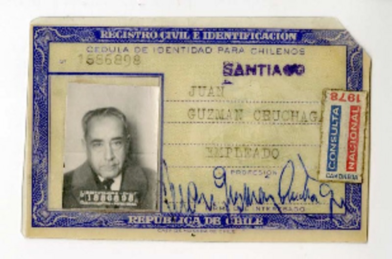 [Cédula de identidad] 1962 julio 20, Santiago, Chile [de] Juan Guzmán Cruchaga  [manuscrito] Registro Civil (Chile)