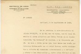 [Oficio Consular N°9833] 1948 septiembre 3, Santiago, Chile [a] Juan Guzmán Cruchaga  [manuscrito] Germán Ignacio Riesco Errázuriz.