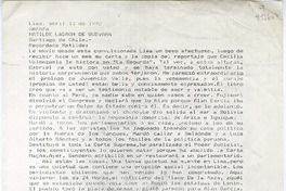 [Carta] 1992 abril 13, Lima, [Perú] [a la] Señora Matilde Ladrón de Guevara, Santiago de Chile  [manuscrito]