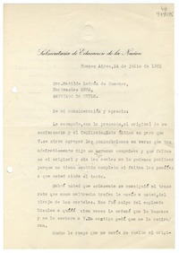 [Carta] 1952 julio 24, Buenos Aires, [Argentina] [a la] Sra. Matilde Ladrón de Guevara, Santiago de Chile  [manuscrito] Tomás de Lara.