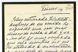 [Carta] [1954] febrero 14 [a] Muy estimada Matilde  [manuscrito] Inés [Subercaseaux].