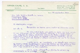 [Carta] 1952 septiembre 18, Madrid, [España] [a la] Sra. Doña Matilde Ladrón de Guevara, Hortensias 2862, Santiago de Chile  [manuscrito] Espasa-Calpe Madrid.