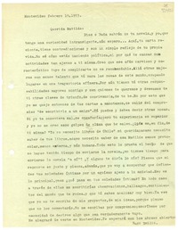 [Carta] 1953 febrero 19, Montevideo, [Uruguay] [a] Querida Matilde  [manuscrito] Hugo Emilio Pedemonte.