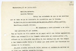 [Carta] 1953 julio 13, Montevideo, [Uruguay] [a] Matilde Ladrón de Guevara  [manuscrito] Hugo Emilio Pedemonte.