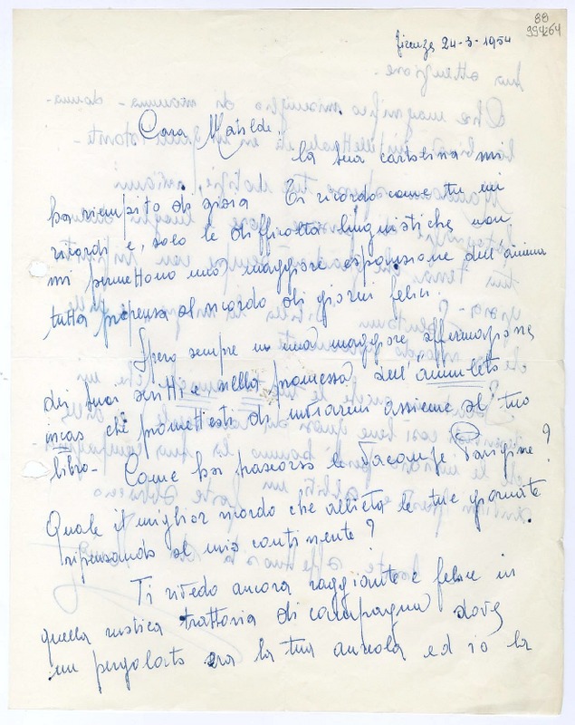 [Carta] 1954 marzo 24, Firenze, [Italia] [a] Cara Matilde  [manuscrito] Una amiga.