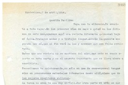[Carta] 1954 abril 7, Montevideo [a] Querida Matilde  [manuscrito] Hugo Emilio [Pedemonte].