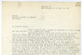 [Carta] 1954 mayo 16, San Felipe, Chile [a] Matilde Ladrón de Guevara, Santiago  [manuscrito] Claire de Robilant.