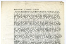 [Carta] 1954 noviembre 1, Montevideo [a] Querida Matilde  [manuscrito] Carlos [Sabat].