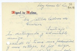 [Carta] [1954] noviembre 21 [a] Matilde Ladrón de Guevara, Santiago  [manuscrito] Miguel de Molina.