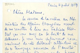 [Carta] 1954 noviembre 4, Paris [a] Chere Madame  [manuscrito] J. E. Ehrhard.