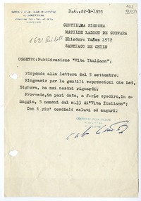 [Carta] 1955 junio 22, Buenos Aires [a] Matilde Ladrón de Guevara, Santiago de Chile  [manuscrito] [Centro di Studi Italiani in Argentina].