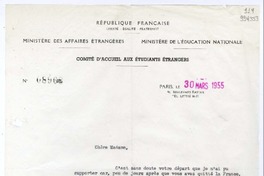 [Carta] 1955 marzo 30, Paris [a] Chere Madame  [manuscrito] J. E. Ehrhard.