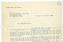 [Carta] 1955 julio 13, Paris [a] Matilde Ladrón de Guevara, Santiago de Chile  [manuscrito] Juan B. Rossetti.