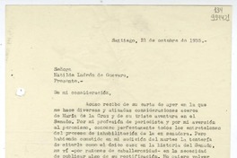 [Carta] 1955 octubre 21, Santiago [a] Matilde Ladrón de Guevara  [manuscrito] Guillermo Eduardo Feliú.