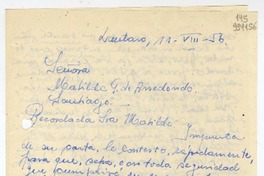 [Carta] 1956 agosto 11, Lautaro, Chile [a] Matilde G. de Arredondo, Santiago  [manuscrito] Sara.