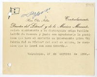 [Tarjeta] 1956 octubre 16, Valparaíso [a] Matilde Ladrón de Guevara  [manuscrito] Kaare Olsen Nielsen.