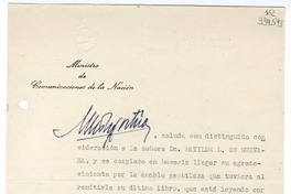 [Carta] 1957 enero 8, Buenos Aires [a] Matilde Ladrón de Guevara  [manuscrito] Ministro de Comunicaciones de la Nación.