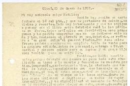 [Carta] 1957 enero 25, Olmué, Chile [a] Mi muy estimada amiga Matilde  [manuscrito] Miguel Espinoza Miguens.