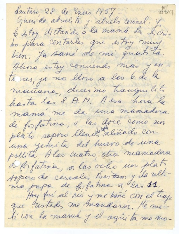 [Carta] 1957 enero 28, Lautaro, Chile [a] querida abuelita y abuelo coronel  [manuscrito] Sybila [Arredondo].