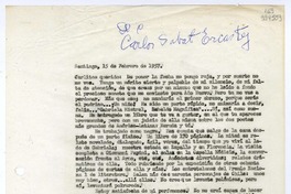 [Carta] 1957 febrero 15, Santiago, Chile [a] Carlitos querido  [manuscrito] Matilde [Ladrón de Guevara].