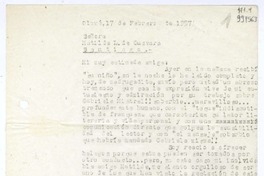 [Carta] 1957 febrero 17, Olmué, Chile [a] Matilde L. de Guevara, Santiago  [manuscrito] Miguel Espinoza Miguens.