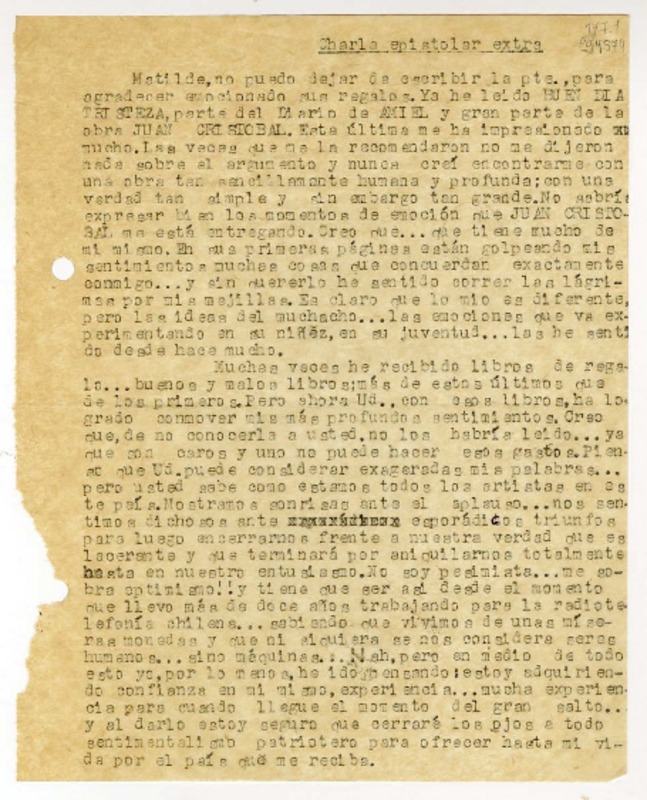 [Carta] [1957], Olmué, Chile [a] Matilde  [manuscrito] Miguel E. Miguens.
