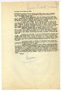 [Carta] 1957 abril 16, Santiago [a] Mi Carlitos querido [Sabat]  [manuscrito] Matilde [Ladrón de Guevara].