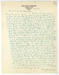 [Carta] 1957 mayo 2, Montevideo [a] Queridísima Matilde [Ladrón de Guevara]  [manuscrito] Hugo Emilio [Pedemonte].